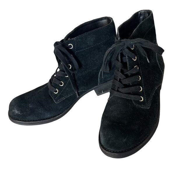 Sam Edelman Bleecker Black Suede Leather Ankle Booties Womens Sz. 7.5 Lace Up LN - Picture 2 of 16